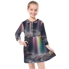 Waterfall Rainbow Kids  Quarter Sleeve Shirt Dress by Ravend