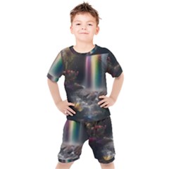 Waterfall Rainbow Kids  Tee And Shorts Set by Ravend