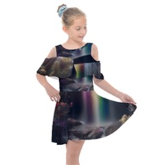 Waterfall Rainbow Kids  Shoulder Cutout Chiffon Dress by Ravend