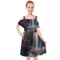 Waterfall Rainbow Kids  Cut Out Shoulders Chiffon Dress by Ravend