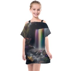 Waterfall Rainbow Kids  One Piece Chiffon Dress by Ravend