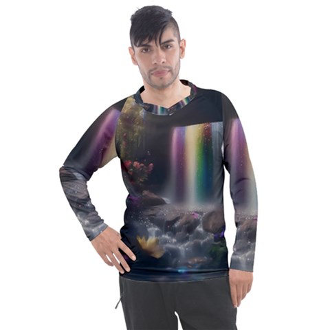 Waterfall Rainbow Men s Pique Long Sleeve Tee by Ravend