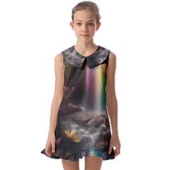 Waterfall Rainbow Kids  Pilgrim Collar Ruffle Hem Dress by Ravend