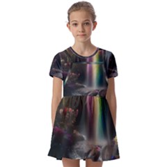 Waterfall Rainbow Kids  Short Sleeve Pinafore Style Dress by Ravend