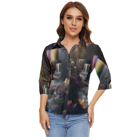 Waterfall Rainbow Women s Quarter Sleeve Pocket Shirt by Ravend