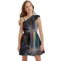 Waterfall Rainbow Kids  One Shoulder Party Dress by Ravend