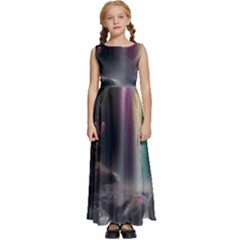 Waterfall Rainbow Kids  Satin Sleeveless Maxi Dress by Ravend