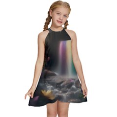 Waterfall Rainbow Kids  Halter Collar Waist Tie Chiffon Dress by Ravend