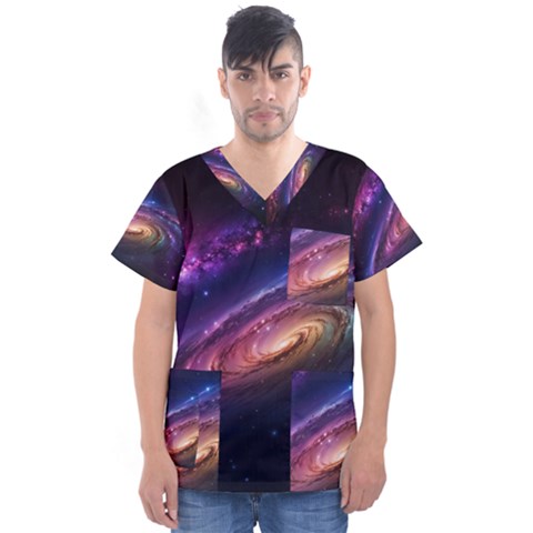 Universe Space Star Rainbow Men s V-neck Scrub Top by Ravend