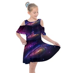 Universe Space Star Rainbow Kids  Shoulder Cutout Chiffon Dress by Ravend