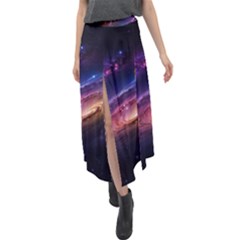 Universe Space Star Rainbow Velour Split Maxi Skirt by Ravend