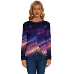 Universe Space Star Rainbow Long Sleeve Crew Neck Pullover Top by Ravend