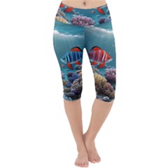 Fish Sea Ocean Lightweight Velour Cropped Yoga Leggings by Ravend