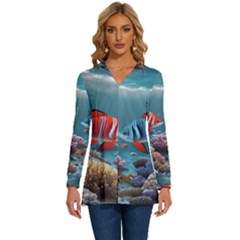 Fish Sea Ocean Long Sleeve Drawstring Hooded Top by Ravend