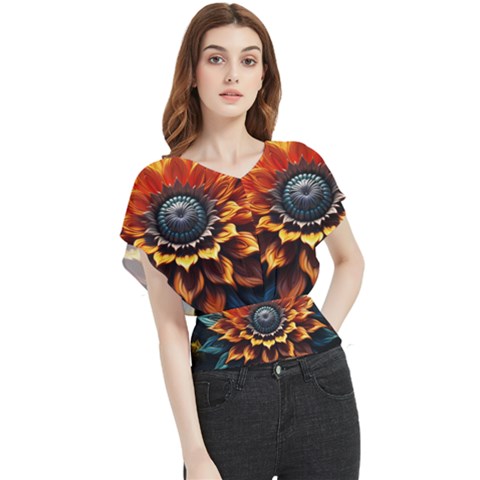 Flower Plant Geometry Butterfly Chiffon Blouse by Ravend