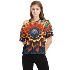 Flower Plant Geometry One Shoulder Cut Out Tee by Ravend