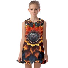 Flower Plant Geometry Kids  Pilgrim Collar Ruffle Hem Dress by Ravend