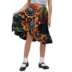 Flower Plant Geometry Kids  Ruffle Flared Wrap Midi Skirt by Ravend