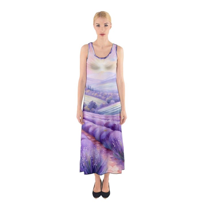 Lavender Flower Tree Sleeveless Maxi Dress