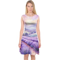 Lavender Flower Tree Capsleeve Midi Dress by Ravend