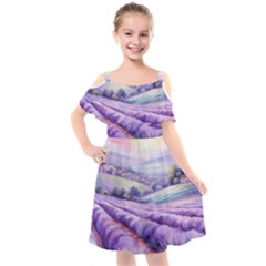 Lavender Flower Tree Kids  Cut Out Shoulders Chiffon Dress by Ravend