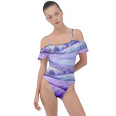 Lavender Flower Tree Frill Detail One Piece Swimsuit by Ravend