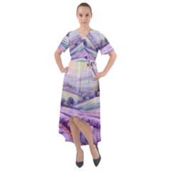 Lavender Flower Tree Front Wrap High Low Dress