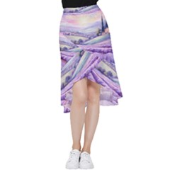 Lavender Flower Tree Frill Hi Low Chiffon Skirt