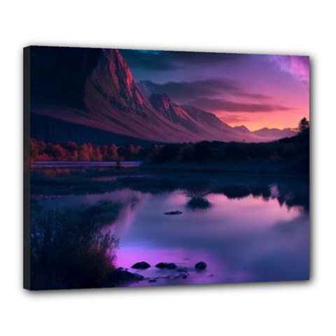 Lake Mountain Night Sea Flower Nature Canvas 20  X 16  (stretched) by Ravend