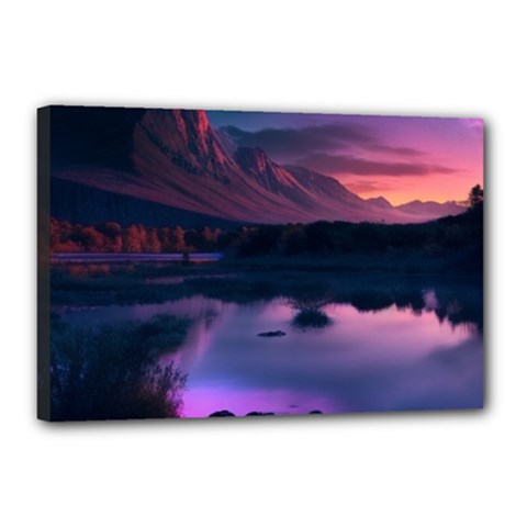 Lake Mountain Night Sea Flower Nature Canvas 18  X 12  (stretched) by Ravend