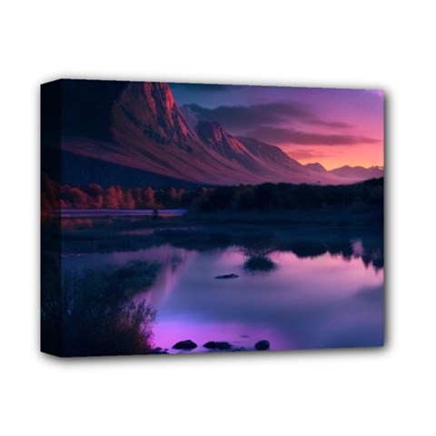 Lake Mountain Night Sea Flower Nature Deluxe Canvas 14  X 11  (stretched) by Ravend