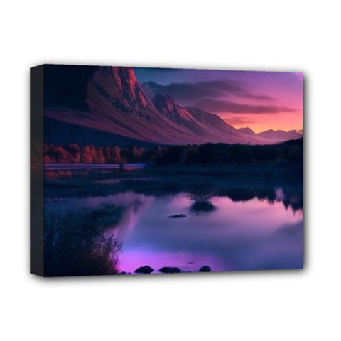 Lake Mountain Night Sea Flower Nature Deluxe Canvas 16  X 12  (stretched)  by Ravend