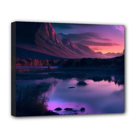 Lake Mountain Night Sea Flower Nature Deluxe Canvas 20  X 16  (stretched) by Ravend