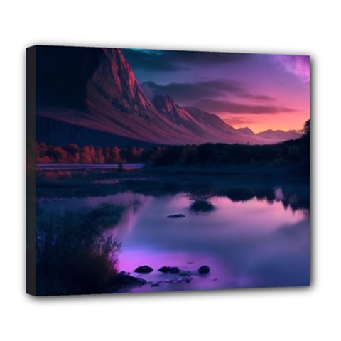 Lake Mountain Night Sea Flower Nature Deluxe Canvas 24  X 20  (stretched) by Ravend