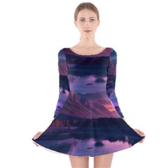 Lake Mountain Night Sea Flower Nature Long Sleeve Velvet Skater Dress