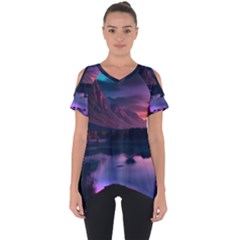 Lake Mountain Night Sea Flower Nature Cut Out Side Drop Tee by Ravend