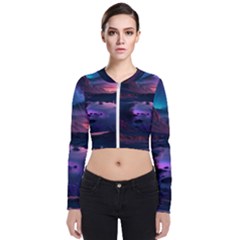 Lake Mountain Night Sea Flower Nature Long Sleeve Zip Up Bomber Jacket by Ravend