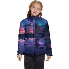 Lake Mountain Night Sea Flower Nature Kids  Puffer Bubble Jacket Coat by Ravend