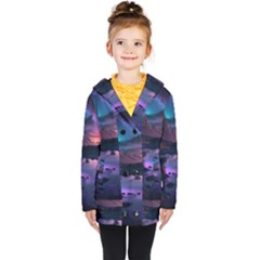 Lake Mountain Night Sea Flower Nature Kids  Double Breasted Button Coat by Ravend