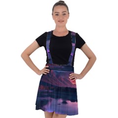 Lake Mountain Night Sea Flower Nature Velvet Suspender Skater Skirt by Ravend