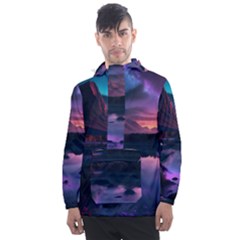 Lake Mountain Night Sea Flower Nature Men s Front Pocket Pullover Windbreaker by Ravend