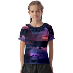 Lake Mountain Night Sea Flower Nature Kids  Frill Chiffon Blouse by Ravend