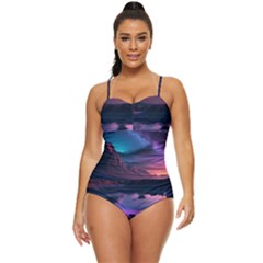 Lake Mountain Night Sea Flower Nature Retro Full Coverage Swimsuit by Ravend