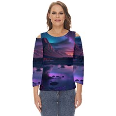 Lake Mountain Night Sea Flower Nature Cut Out Wide Sleeve Top