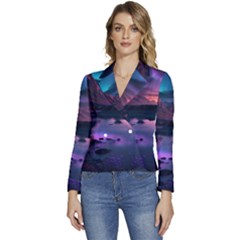 Lake Mountain Night Sea Flower Nature Women s Long Sleeve Revers Collar Cropped Jacket by Ravend