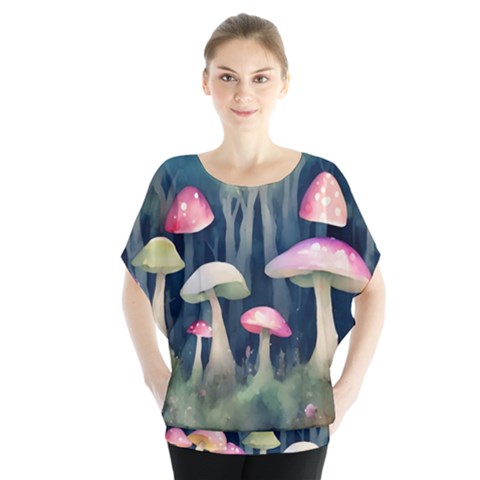 Mushroom Fungus Batwing Chiffon Blouse by Ravend