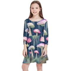 Mushroom Fungus Kids  Quarter Sleeve Skater Dress by Ravend