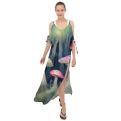 Mushroom Fungus Maxi Chiffon Cover Up Dress by Ravend