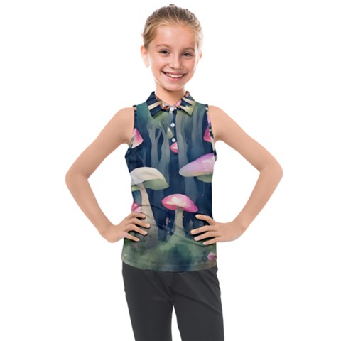 Mushroom Fungus Kids  Sleeveless Polo Tee by Ravend