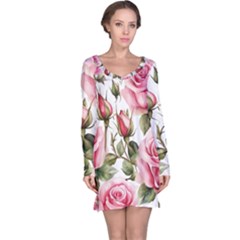 Flower Rose Pink Long Sleeve Nightdress by Ravend